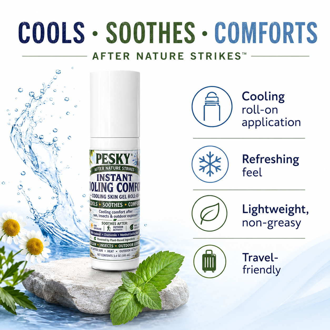 After Nature Strikes™ PESKY® Cooling Roll-On Outdoor Skin Comfort Formula