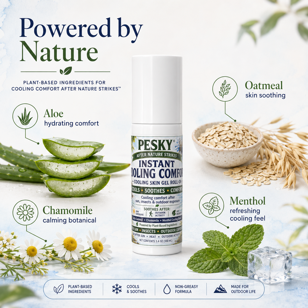 After Nature Strikes™ PESKY® Cooling Roll-On Outdoor Skin Comfort Formula